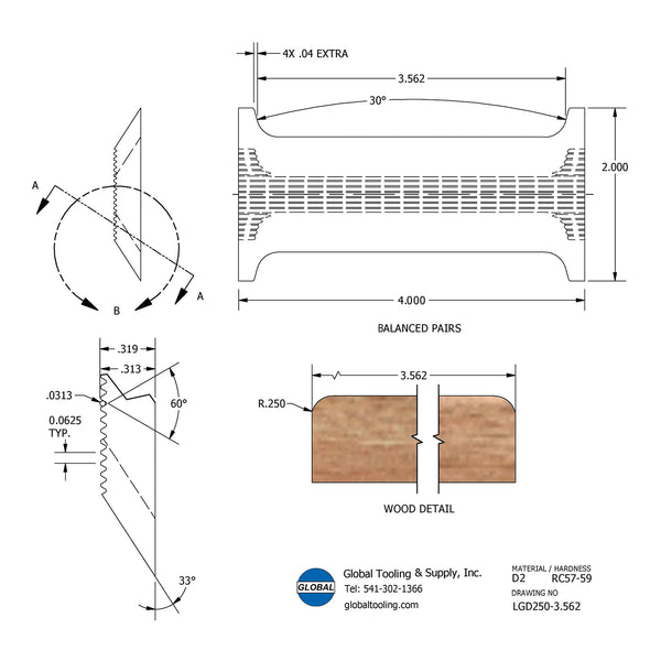 Corrugated Reversible Eased Edge Radius Knife for Gilbert Planers