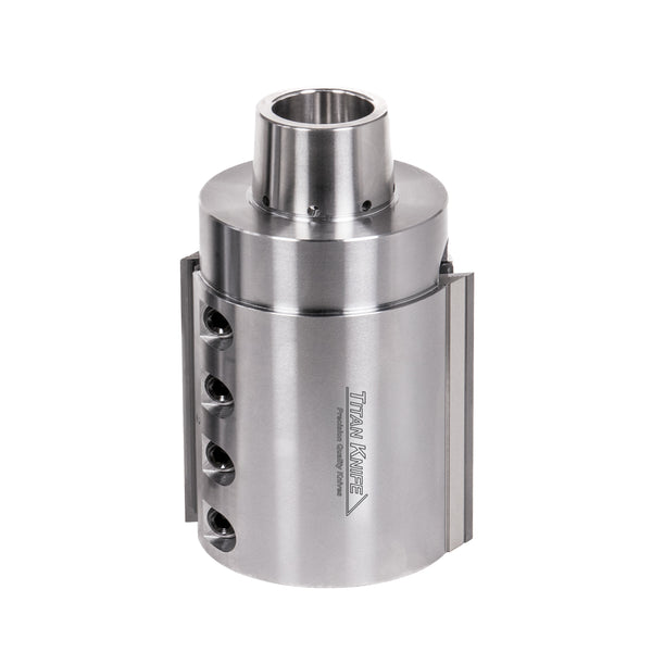 100 mm Cut Length, 2 Corrugated Knife Pockets, HSK 85 PowerLock Style Moulder Cutterhead, CW Rotation, Left or Bottom Spindle 