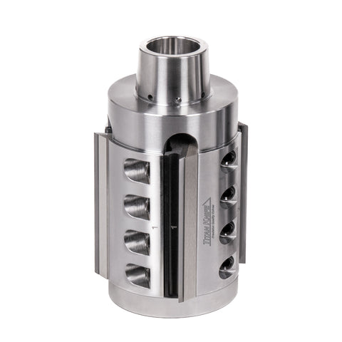 100 mm Cut Length, 4 Corrugated Knife Pockets, HSK 85 PowerLock Style Moulder Cutterhead, CCW Rotation, Right or Top Spindle 
