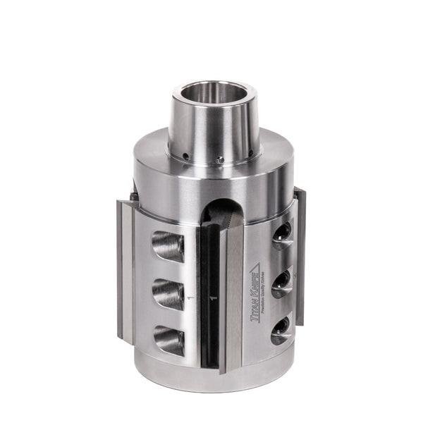 80 mm Cut Length, 4 Corrugated Knife Pockets, HSK 85 PowerLock Style Moulder Cutterhead, CCW Rotation, Right or Top Spindle 